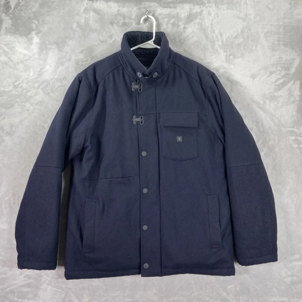Roark Axeman Jacket Mens Large Full Zip Sherpa Lined Chore Wool Blend Clasp Blue